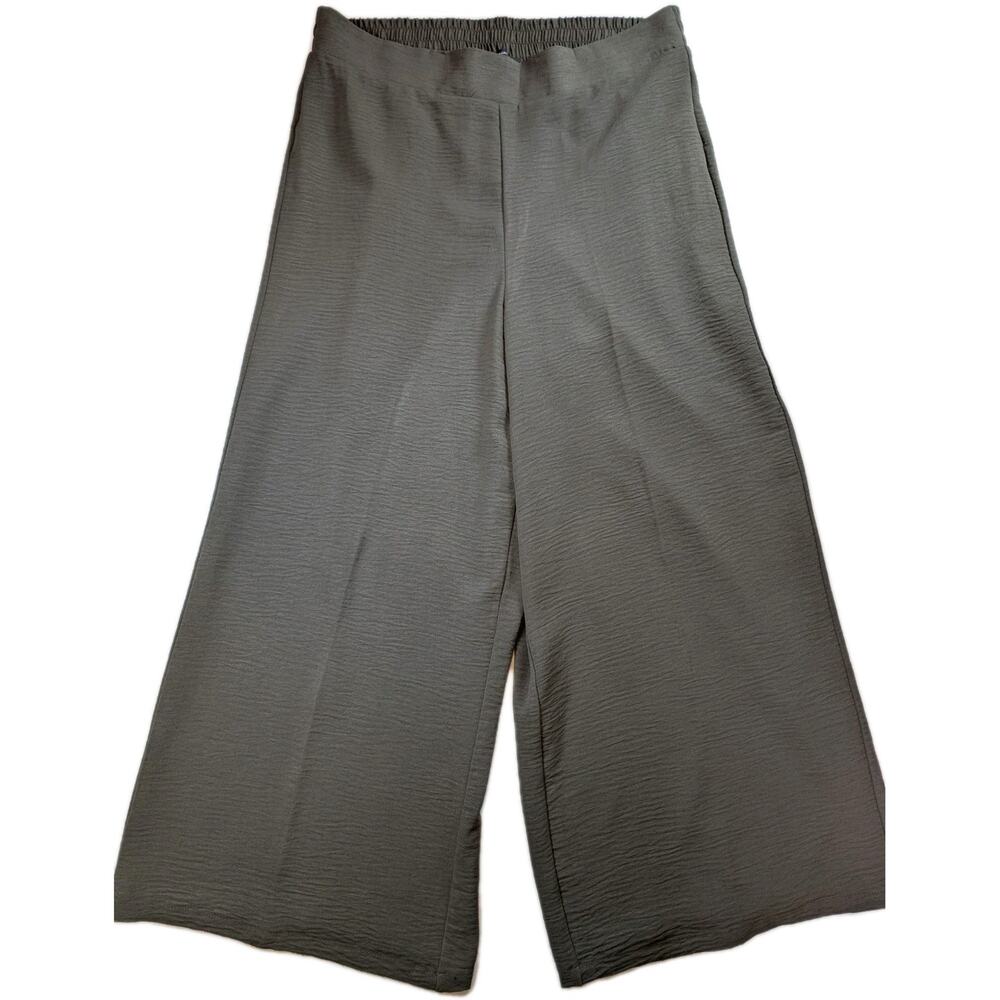 Adrianna Papell Olive Culotte Wide Leg Crop Pants Womens L Quiet Luxury Resort